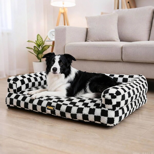 Pawz Orthopedic Dog Bed Pet Mat Calming Checkered Plush Sofa Washable XL