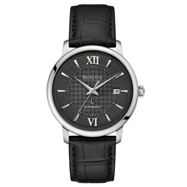 Bulova Hudson Automatic Black Dial Leather Strap Men's Watch (96B441)
