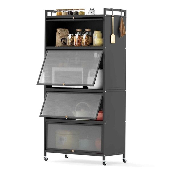 Giantex 5-Tier Rolling Microwave Stand Bakers Rack Display Cabinet Kitchen Storage Cabinet Cupboard
