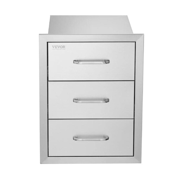 Outdoor Kitchen Drawers, Flush Mount Triple Access BBQ Drawers with Stainless Steel Handle, BBQ Island Drawers for Outdoor Kitchens or BBQ Island Patio Grill Station