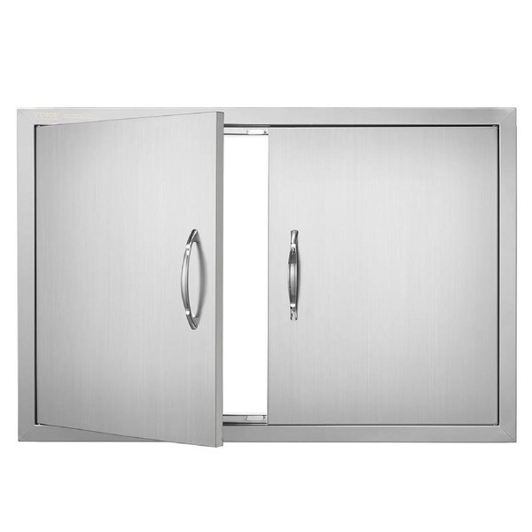 BBQ Access Door, 838x558 mm Double Outdoor Kitchen Door, Stainless Steel Flush Mount Door, Wall Vertical Door with Handles, for BBQ Island, Grilling Station, Outside Cabinet