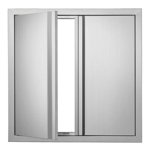BBQ Access Door, 610x610 mm Double Outdoor Kitchen Door, Stainless Steel Flush Mount Door, Wall Vertical Door with Recessed Handles , for BBQ Island, Grilling Station, Outside Cabinet