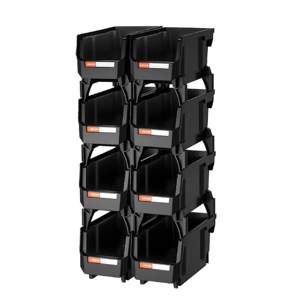 Plastic Stackable Storage Bins, 27.6 x 14 x 13 cm (8 Pack), Plastic Containers for Organizing and Storage Bins for Closet, Garage, Small Parts, Office Supplies and Other Accessories, Black