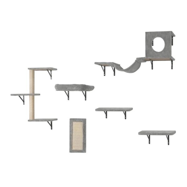 Wall Mounted Cat Shelves, Cat Wall Shelves and Perches with Jumping Boards, Hammock, Sofa, Cat Tree & Cat Grip, Cat Furniture and Shelves up to 40 lbs for Sleeping, Playing, Climbing, Set of 6