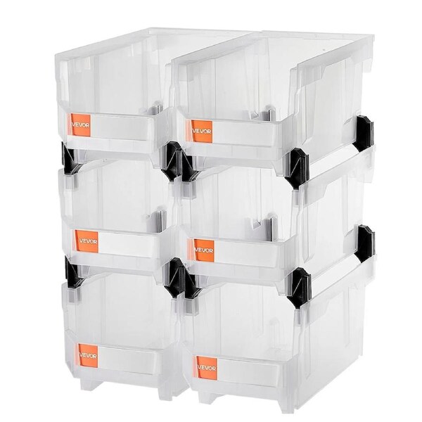 Plastic Stackable Storage Bins, 37.7 x 21.5 x 18 cm (6 Pack), Plastic Containers for Organizing & Storage Bins for Closet, Garage, Small Parts, Office Supplies, Other Accessories, Transparent
