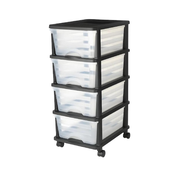 Plastic Storage Drawers Cart, 4 Drawers Storage Organizer with Wheels, Rolling Closet Organization and Storage Dividers, Dresser Organizer Clear Bins for Office Supplies, Craft Rooms, Classrooms