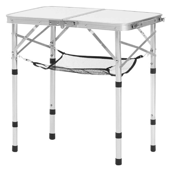 Folding Camping Table, Adjustable Height Portable Side Tables, Aluminum MDF Beach Table with Mesh Layer, Carrying Handle, Lightweight Compact for Outdoor Picnic BBQ Cooking, 24x16in, Silver