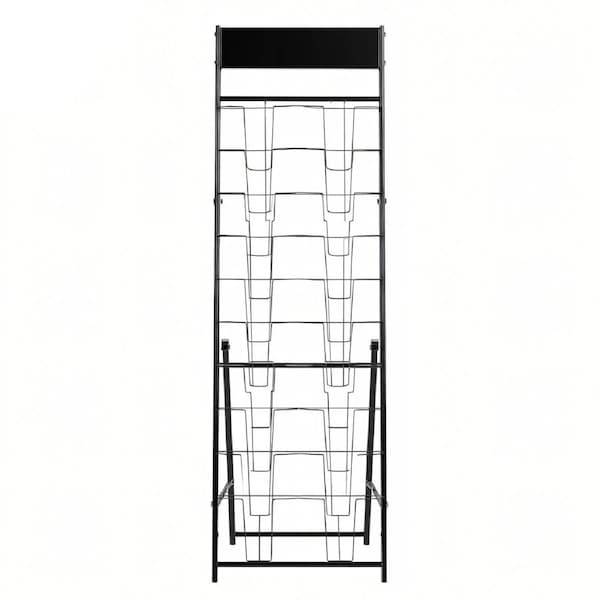 Brochure Display Rack, 20 Pockets Magazine Literature Display Stand, Portable Floor Standing Magazine Rack, Metal Newspaper Catalog Holders for Shop, Exhibitions, Office, Trade Show, Black