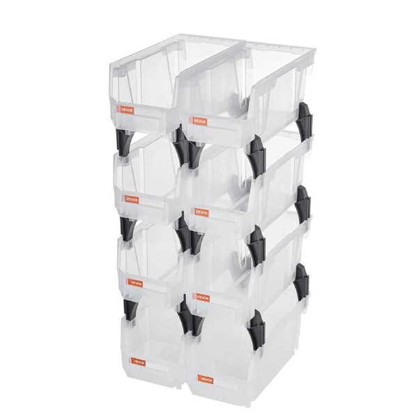 Plastic Stackable Storage Bins, 27.6 x 14 x 13 cm (8 Pack), Plastic Containers for Organizing & Storage Bins for Closet, Garage, Small Parts, Office Supplies, Other Accessories, Transparent