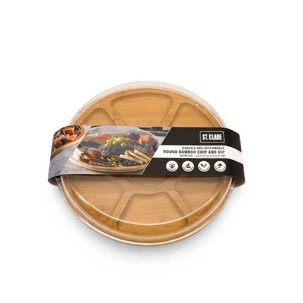 Classica St Clare Round Chip and Dip Bamboo Tray with PET Lid