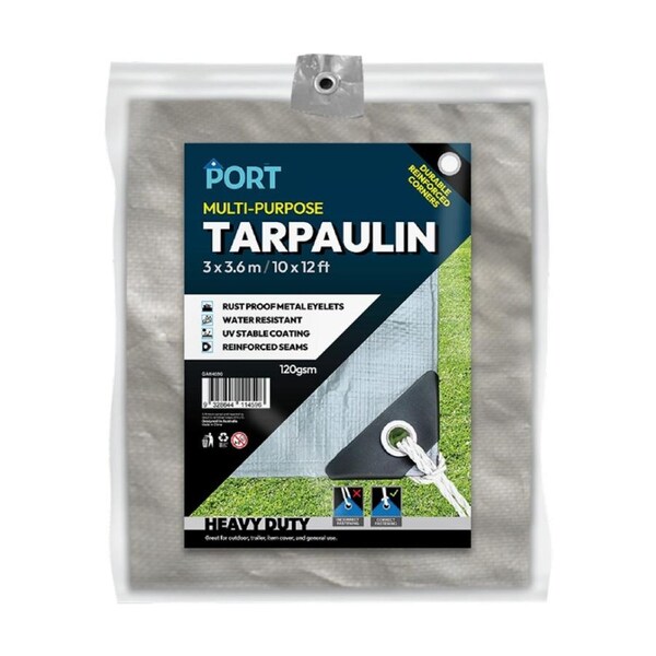 Port Water Resistant UV Stable Outdoor Tarp 10x12ft 305x366cm Silver