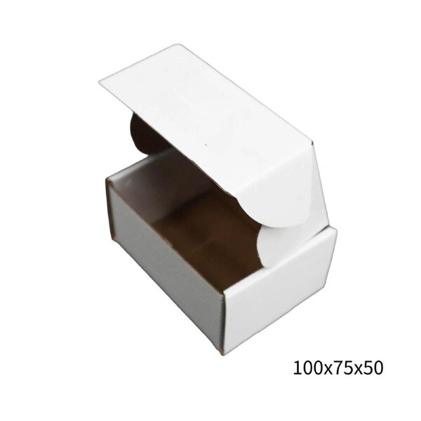 100x75x50mm White Cardboard Mailer Box – Self-Locking Die-Cut 100pk