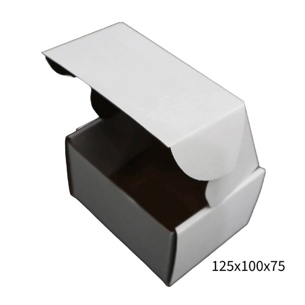 125x100x75mm White Cardboard Mailer Box – Self-Locking Die-Cut 100pk