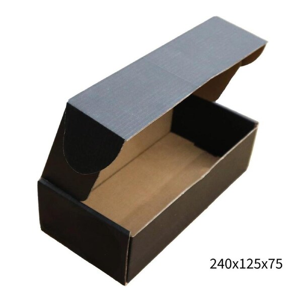 240x125x75mm Black Cardboard Mailer Box – Self-Locking Die-Cut 100pk
