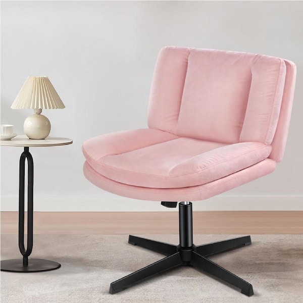 ALFORDSON Armless Office Chair Ergonomic Desk Chair Cross Legged Lounge Chair Swivel Vanity Chair Velvet Pink