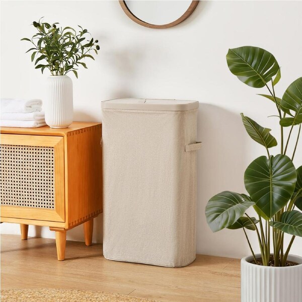 Sherwood Voyager Slim Laundry Hamper 40L Faux Linen 22x39x67cm Natural