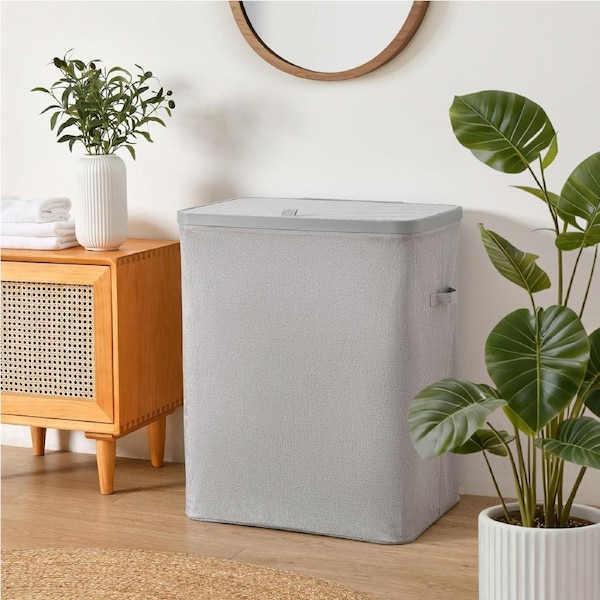 Sherwood Voyager 2-Section Laundry Hamper 100L Faux Linen 56x40x67cm Grey