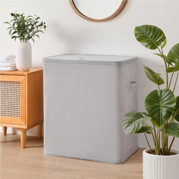 Sherwood Voyager 3-Section Laundry Hamper 120L Faux Linen 64x40x67cm Grey