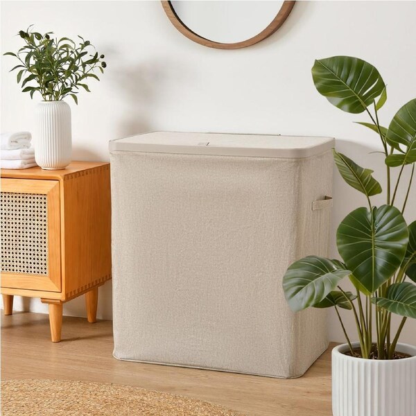 Sherwood Voyager 3-Section Laundry Hamper 120L Faux Linen 64x40x67cm Natural