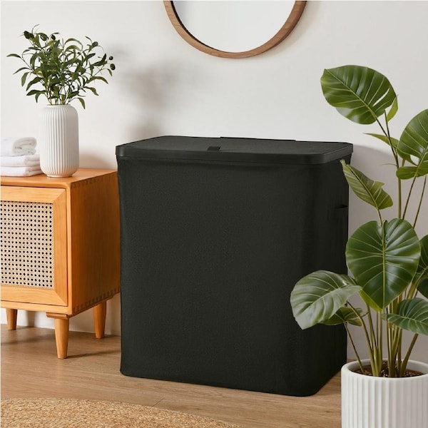 Sherwood Voyager 3-Section Laundry Hamper 120L Faux Linen 64x40x67cm Black
