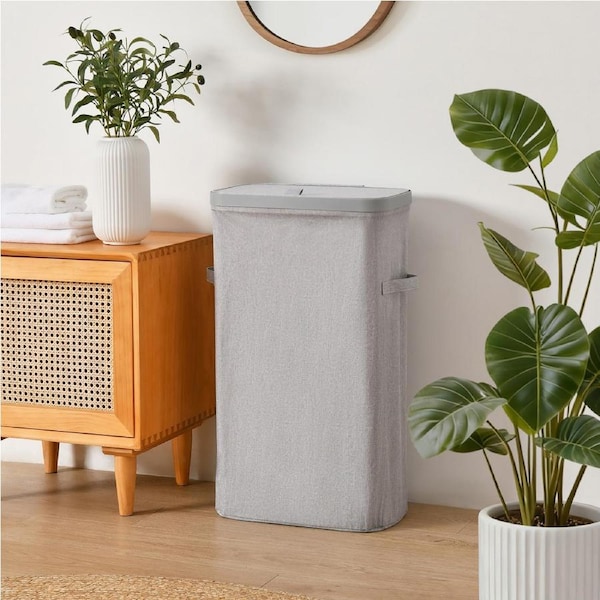 Sherwood Voyager Slim Laundry Hamper 40L Faux Linen 22x39x67cm Grey