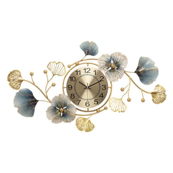 Large Wall Clock for Living Room Metal Ginkgo Leaf Decoration Wall Clock