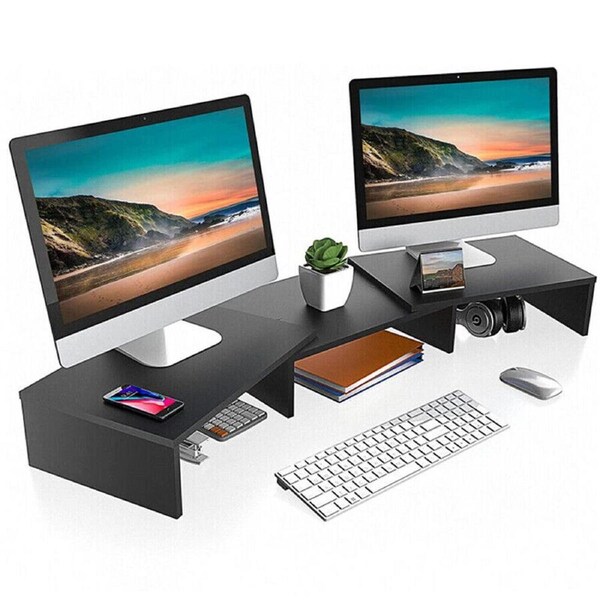 Dual Monitor Stand Riser 2 Monitor Desktop Organizer Adjustable Angle And Length