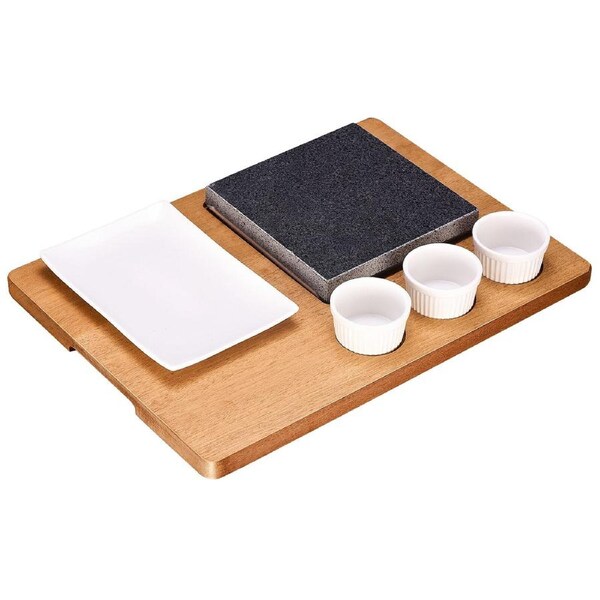 Black Rock Grill Steak Stone Set Hot Stone Cooking Steak Stone w/Ceramic Dishes