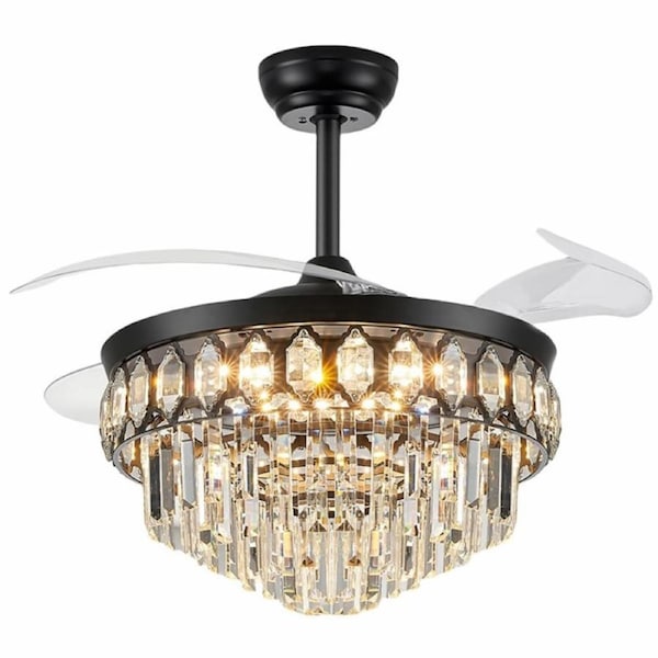 42" Crystal Ceiling Fan Lights with Remote 6 Wind Speed Crystal Chandelier Fan