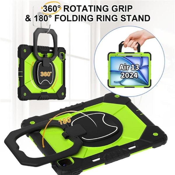 Catzon Tablet Case for iPad Air 13Inch M2 / M3 Shockproof Case with Strap-BlackYellowGreen