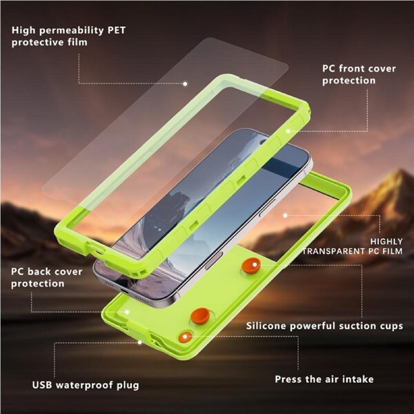 Catzon Waterproof Phone Case Snorkeling Diving Phone Case for iPhone Samsung Google Moto Up to 6.9In-Green