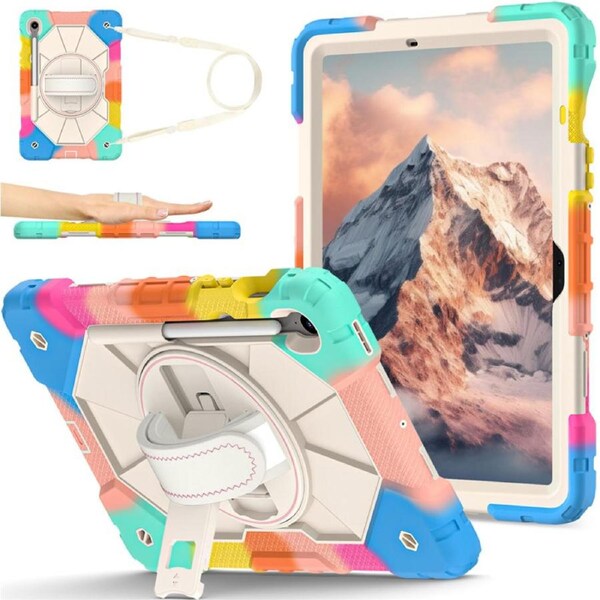 Catzon Tablet Case for Samsung Galaxy Tab S9 / S9FE / S10FE / S10 Lite Shockproof Case with Strap-ColorfulBlue