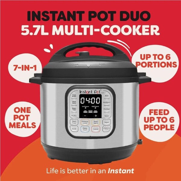 Instant Pot Pressure Cooker 5.7L Multi-Cooker - Electric Slow Stew Saute Machine Soup Rice Yoghurt Steam