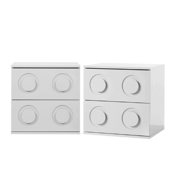 Oikiture 2x Bedside Table 2 Drawers Nightstand Side Storage Cabinet White