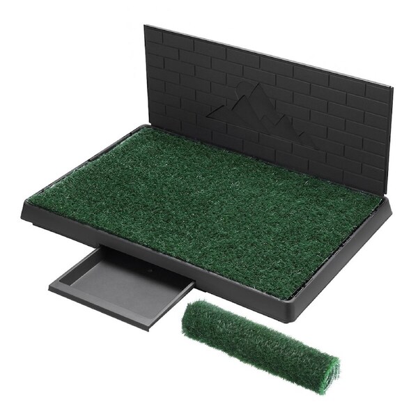 Pet Dog Toilet Potty Training Puppy Indoor Bathroom Artificial Grass 2 Mats House Pee Pad Tray Holder Urine Wall Splash Guard Portable Large 75x50cm