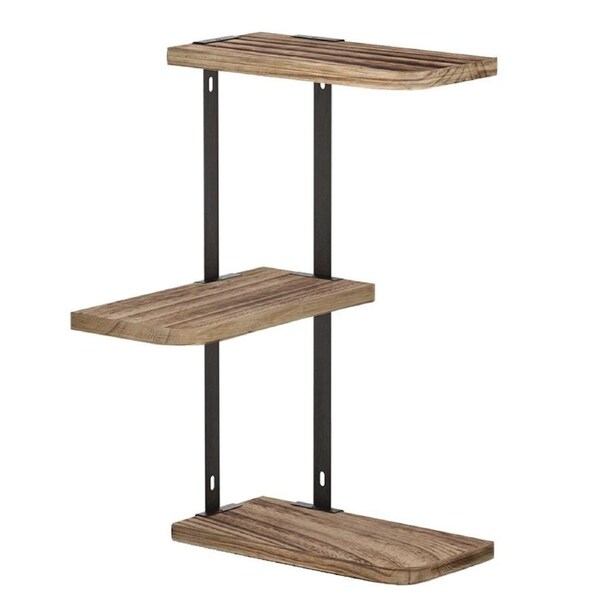 3 Tier Floating Wall Shelf Rust Oak Black Metal Brackets Display Storage