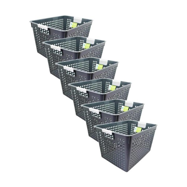 6PK Braz Tokyo Deep Plastic Storage Basket Large W/ Handles 35x25x21cm Assorted