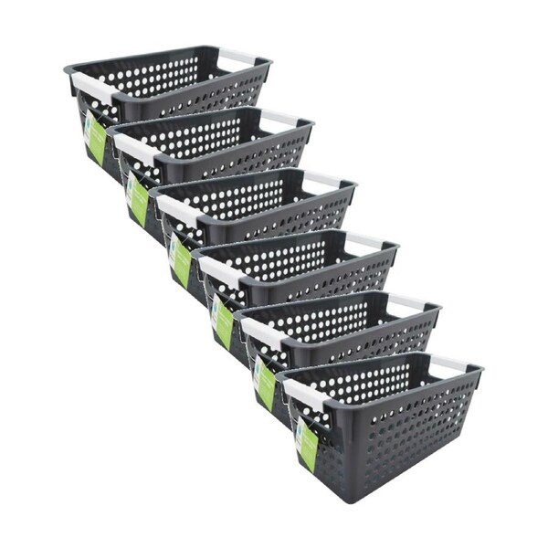 6PK Braz Tokyo Deep Plastic Storage Basket Medium W/ Handles 29x14x12cm Assorted