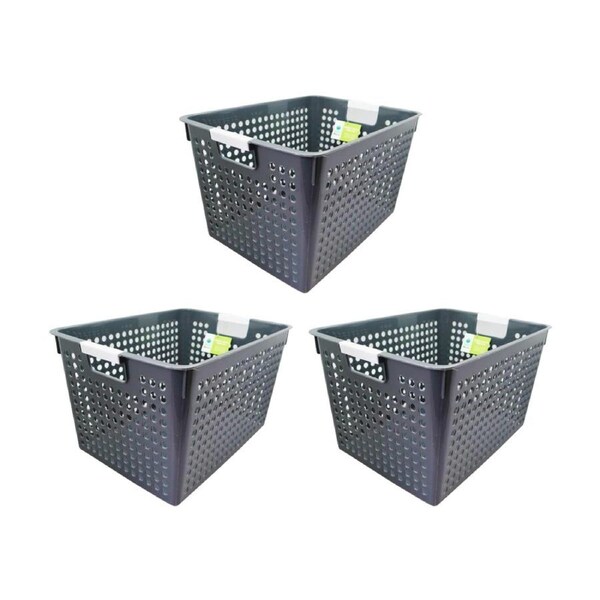 3PK Braz Tokyo Deep Plastic Storage Basket Large W/ Handles 35x25x21cm Assorted