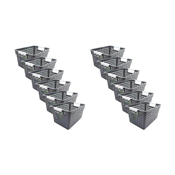 12PK Braz Tokyo Deep Plastic Storage Basket Small W/ Handles 27x18x14cm Assorted