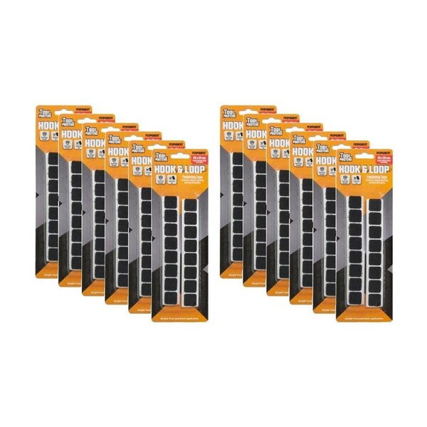 12x 16pc Tool Masters Hook & Loop Squares Peel And Stick Set 20x20mm Assorted