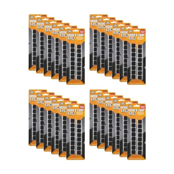 24x 16pc Tool Masters Hook & Loop Squares Peel And Stick Set 20x20mm Assorted