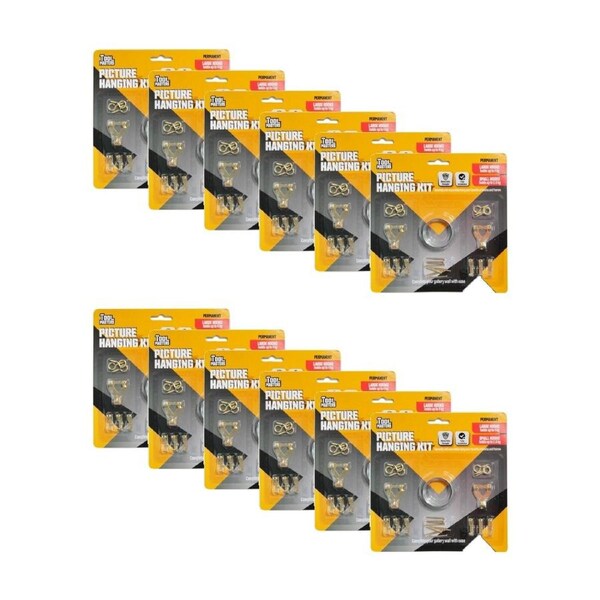 12PK Tool Masters Picture Hooks Brass Heavy Duty Small & Large Hanging Kit