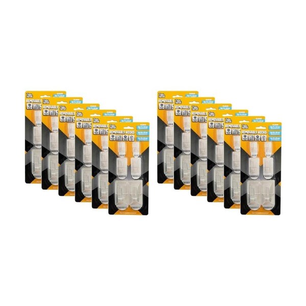 12x 6pc Tool Masters Removeable Rectangluar Hooks Set Multi Sizes Clear