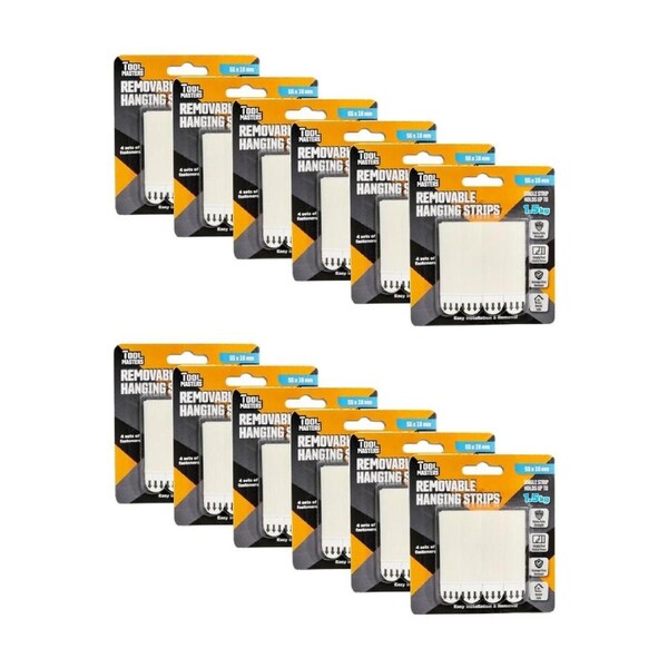 12x 4pc Tool Masters Removeable Hanging Strips Set Holds 1.5kg 55x16mm