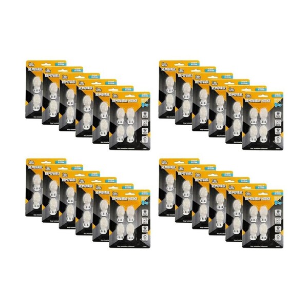 24x 4pc Tool Masters Removeable Oval Hooks Set Holds 1kg 33x23mm Clear