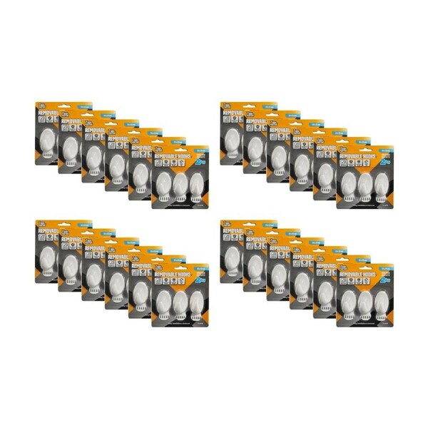 24x 3pc Tool Masters Removeable Oval Hooks Set Holds 2kg 53x33mm White