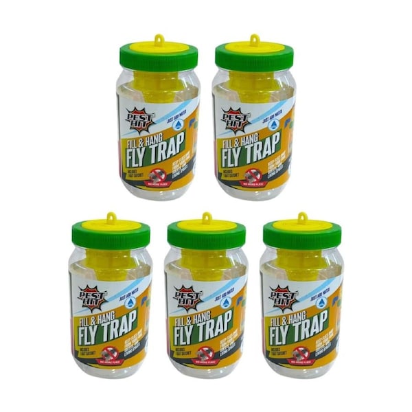 5PK Pest Hit Fly Trap Fill & Hang Insect Catcher W/ Bait Sachet Indoor/Outdoor