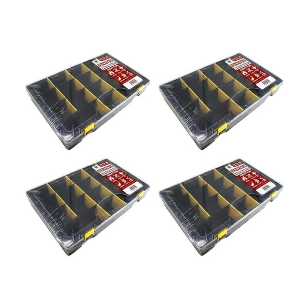 4PK Braz Plastic Multi-Compartment Clear Storage Box 34x21x5cm Black