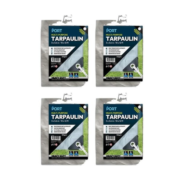 4PK Port Water Resistant UV Stable Outdoor Tarp 10x12ft 305x366cm Silver